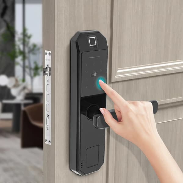 Smart dørlås med fingeraftryk - Elektronisk kodelås - 200 fingeraftryk/200 koder - Biometrisk, touchpanel, USB-nødstrøm - Sort
