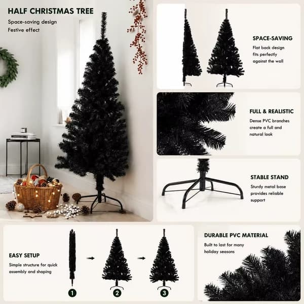Halvt juletræ med fod - 150 cm - Sort