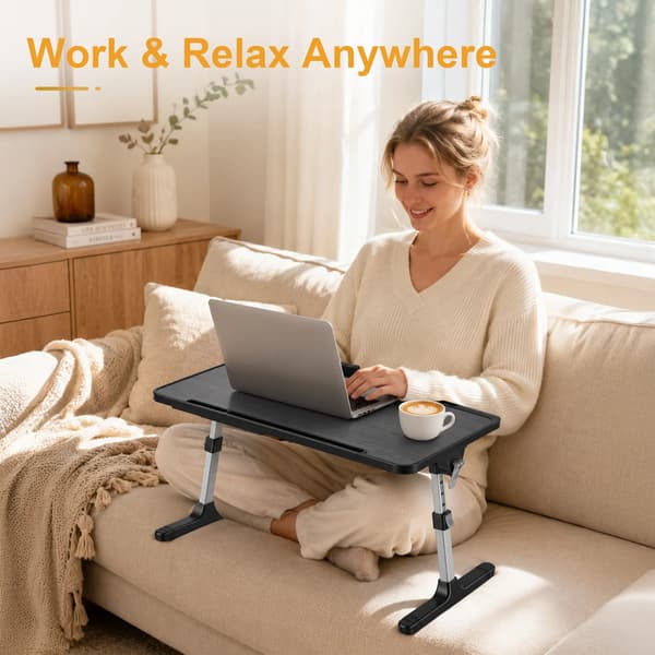 Laptopbord til seng og sofa - Sammenklappeligt - 5 højdeniveauer - Multifunktionelt - Metalstel - 2 kg - Sort