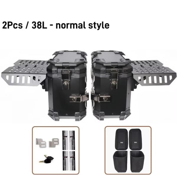 Motorcykelväskor - Sidoväskor - 2-pack - 38 l - Aluminiumlegering - Hopfällbara - Vattentäta - Snabbfäste