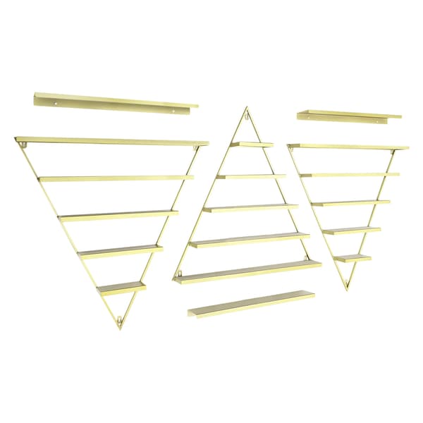 Nagellacksställ - Väggmonterat - Triangelformat - 5 hyllplan - Järn - Polerat - Guld