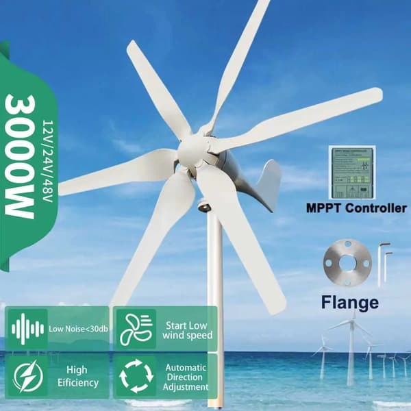 Vindmølle SP-3000 - 3000W Horisontal Vindgenerator - 48V Off Grid System - 6 Nylonblade - Permanentmagnet Generator - Med Gratis Controller
