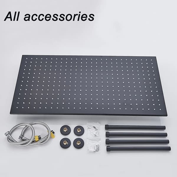 Brusesystem - Termostatblander regnbrusersæt - Indbygget Montering - Loftbruser 40×80 cm Med LED - Messingbrusehoved - Keramisk Ventil - Mat Sort