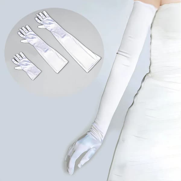 Damehandsker - Lange Polyesterhandsker - Stretch - 38 cm - One Size - Hvide - Til Fest og Bryllup