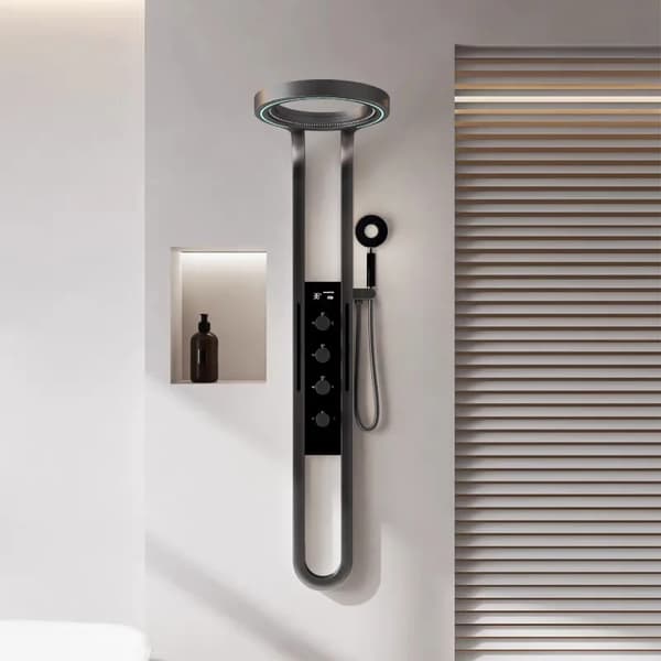 Väggmonterad duschpanel - Duschsystem - LED-display - Vattenfall - Dubbelgrepp Varm/Kall - Aluminiumlegering - Mässingsventil - Grå