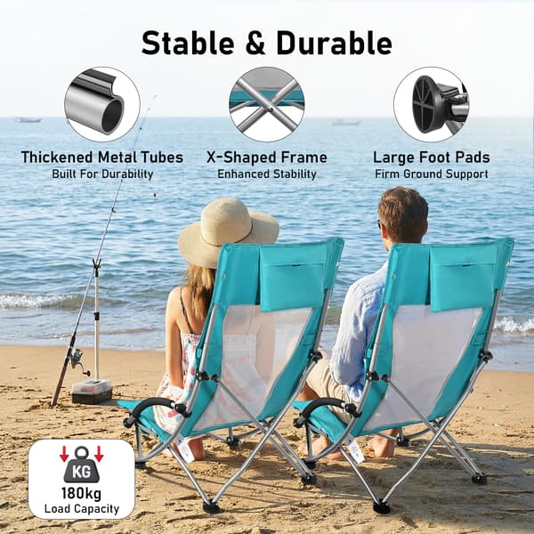Strandstol - Fällbar - Hög rygg - Vadderad - Metallram - Montering krävs