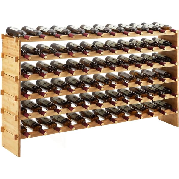Staplingsbart vinställ i bambu - Fristående vinflaskställ - 6 Nivåer - 72 Flaskor - Enkel Montering - 114 × 28 × 74 cm