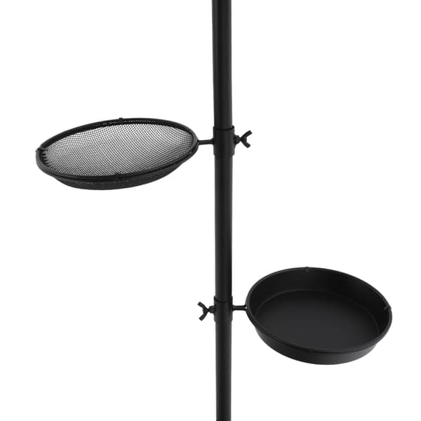 Fuglefoderstang - Foderstation til fugle - 4 kroge - 2 bakker - Justerbar højde 193 cm - Egernsikker skærm - Til udendørs have - Sort