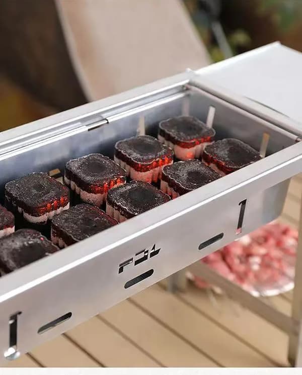 Bærbar kulgrill - Sammenklappelig grill - Rustfrit stålnet - Ekstra kraftig - Rektangulær - Camping og picnic - Grå