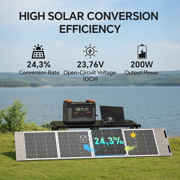 Bærbart solcellepanel - 200 W foldbart panel - 24,3 % høj effektivitet - IP65 - MC4/XT60/DC - Til camping og powerstation