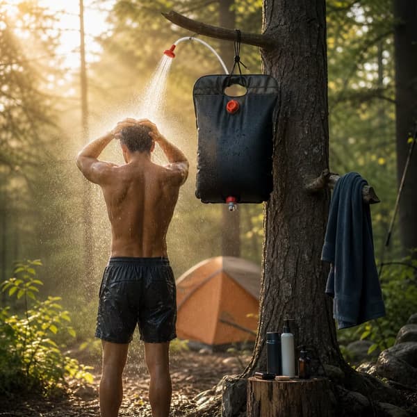 Bærbar solbruser - Campingbruser - 20 l - Sammenfoldelig - PVC - Brusehoved med slange - Sort