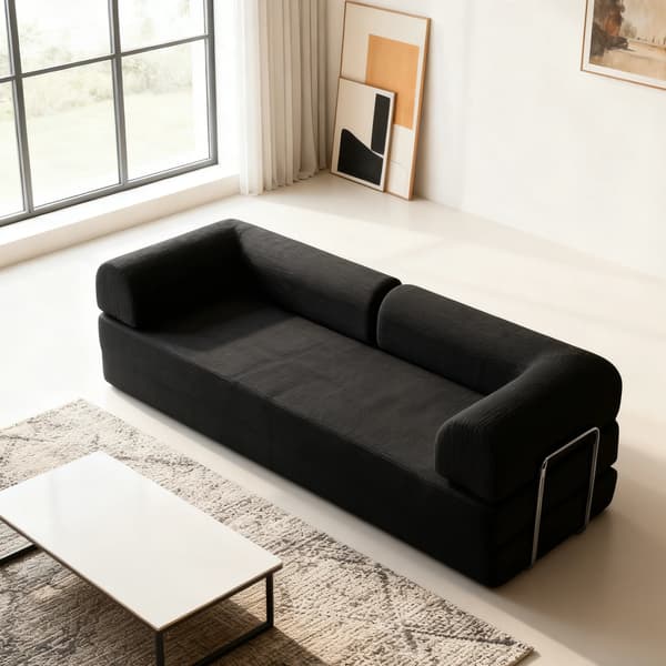 Soffa - Bäddsoffa - 3-i-1 - U-formad - Tvåsits - Chenille - Hopfällbar - Svart