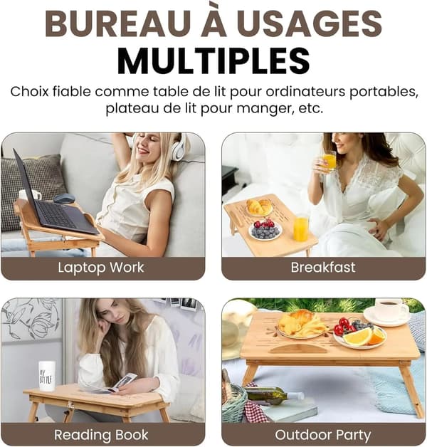 Bambu laptopbord - Fällbart sängbord - Justerbar lutning - Med låda - 66×35×30 cm - Blå