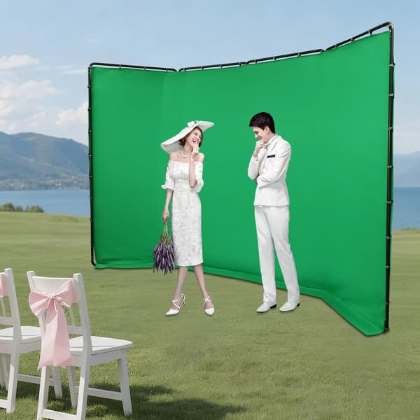 Fotobaggrund med stativ - Rektangulær backdrop - Sammenklappelig - Polyesterstof - Til YouTube og live streaming - Grøn