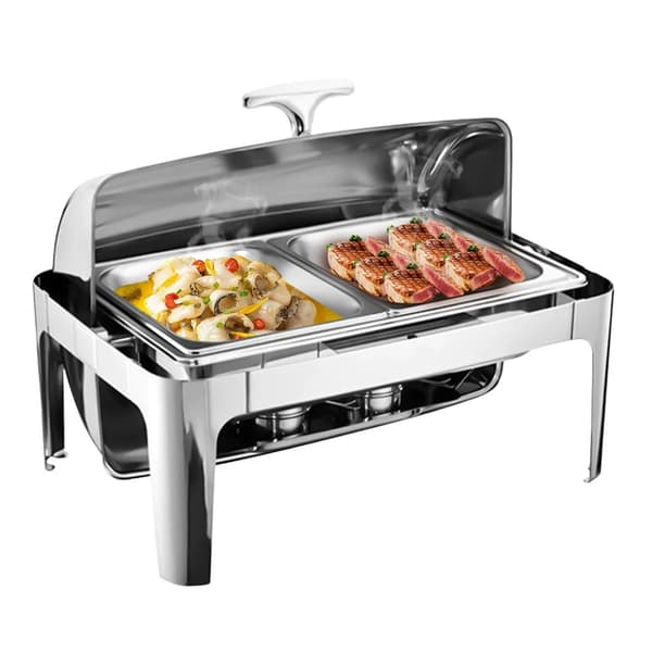 Buffetvarmer - Chafing Dish - Dobbelt 2x9 l - Rustfrit stål 201 - Rektangulær 64x44 cm - Sølv