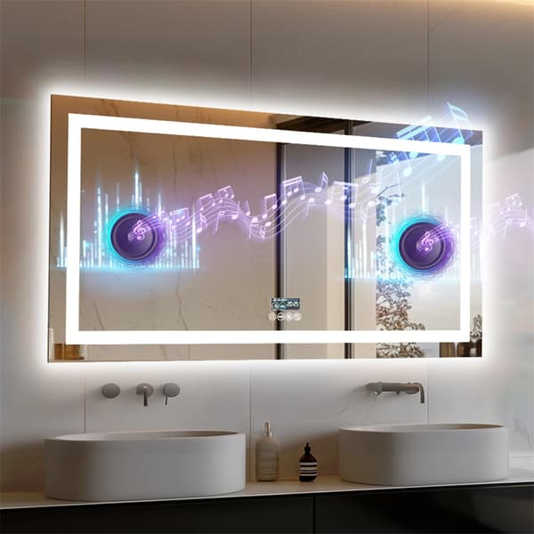 Smart LED badrumsspegel - Väggmonterad rektangulär sminkspegel 140x70 cm - Bluetooth - Digital klockdisplay - Dubbelsidigt ljus - Imfri
