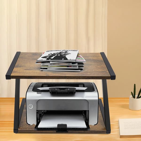Printerstativ - Skrivebordshylde - 2 niveauer - Z-ramme - Stål - Bæreevne 10 kg - Til printer/scanner/fax - Sort