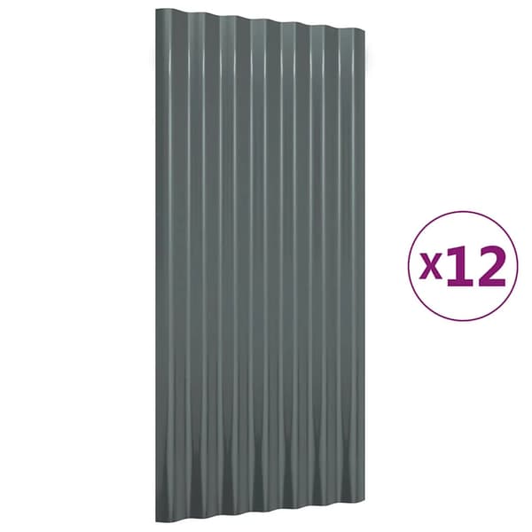 Takpaneler - Takplåtar 12-pack - Galvaniserat stål - 80 x 36 cm - Grå