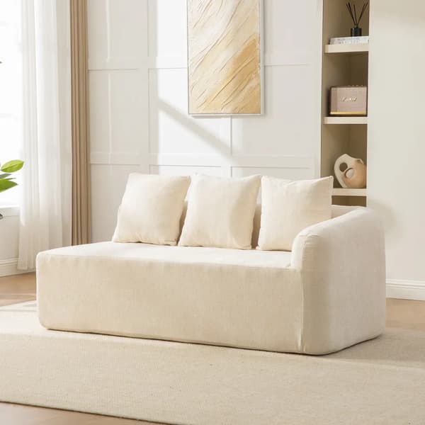 Modulsoffa i chenille - Hörnsoffa - 30D högelastiskt skum - Halkfri - Modern stil - Högerställd - Beige