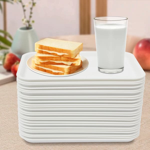 Plastbrickor 24-pack - Snabbmats Serveringsbricka - Halkfri Yta - Stapelbar Rektangulär Bricka - 36×27 cm