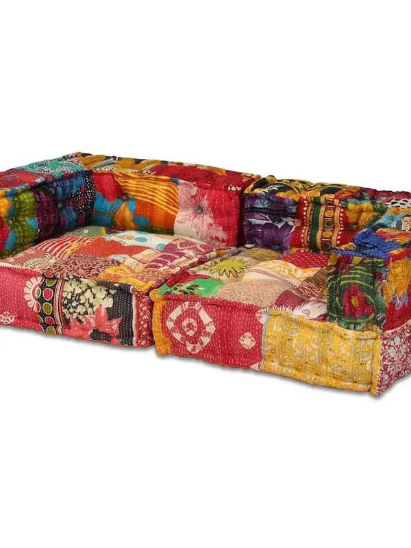 Modulär 2-sits sittpuff - Soffpall plast - Patchworkdesign - 140 x 70 x 58 cm - Röd