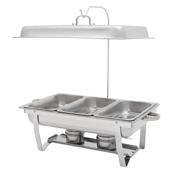 Buffet-madvarmer i rustfrit stål - Rektangulær chafing dish - 3 bakker - Med låg - Til catering & buffet - Sølv