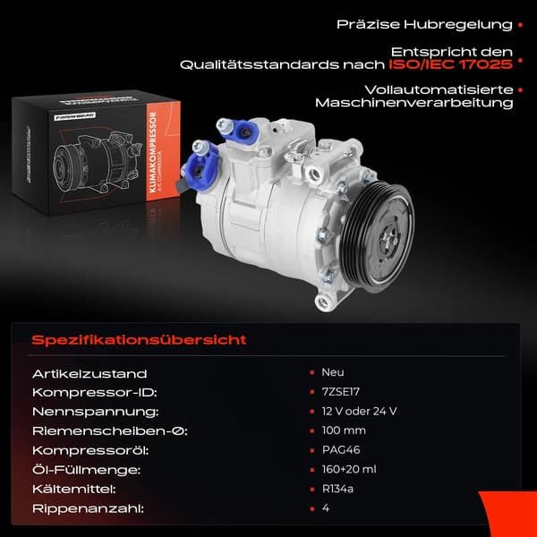 AC-kompressor bil - Klimakompressor - Passar 5-serie E60 E61 7-serie E65 E66 E67 - 2,2–3,0L motor - 2001–2010 - OE 64506901783