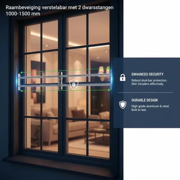Fönsterskydd - Justerbart säkerhetsgaller - 2 st säkerhetsstänger - 100–150 cm bredd - Plast - Silver
