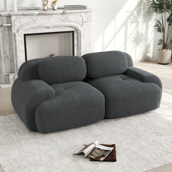 2-sits soffa - Modern loveseat - Manchesterklädsel - Böjda armstöd - Halkfri undersida - Högelastisk stoppning - Grå