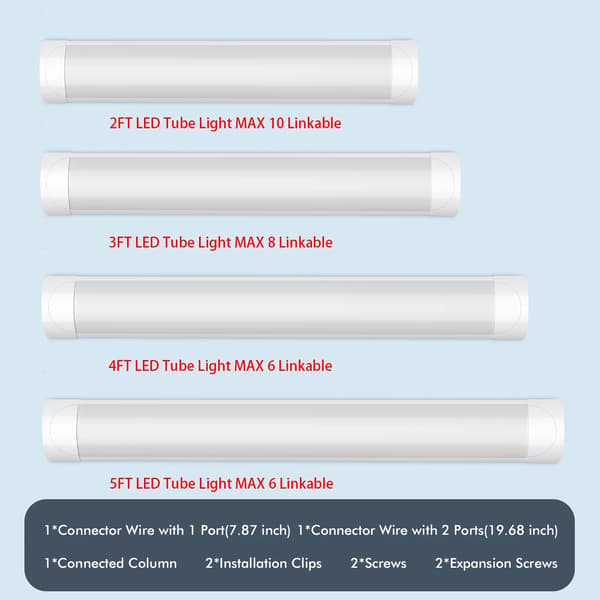 Sammankopplingsbart LED-lysrör - 115 cm 40 W - 5-pack - Neutralvit 4500 K - 220–240 V - Tryckknapp