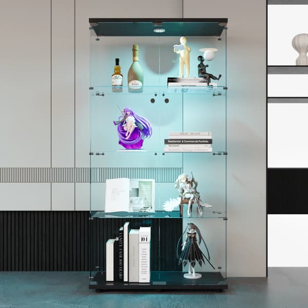 Moderne glasmonter - vitrineskab til samlinger - LED-belysning - låsbare døre - 80,5×39,5×163,9 cm - sort