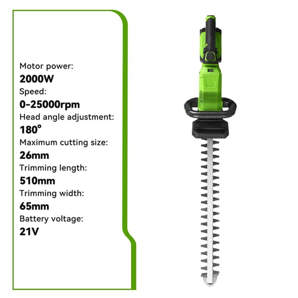 Häcksax - Batteridriven häcktrimmer - 2000 W - 51 cm blad - 18V system - 2 batterier ingår - Blå