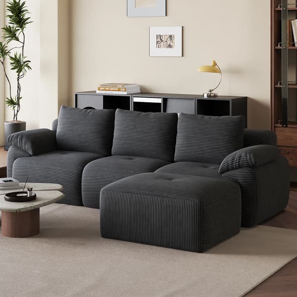 Modulär hörnsoffa - L-formad 2-sits soffa - Sammet - För vardagsrum - Kompakt bredd under 200 cm - Enkel montering - Grå