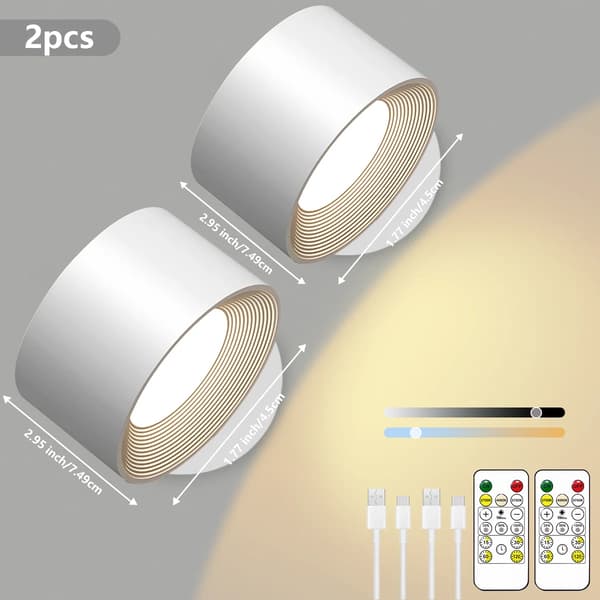 LED-vägglampor - Väggmonterade läslampor - Touchbrytare - ABS - Vit - 2-pack