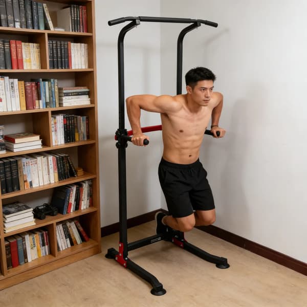 Multifunktionell dipstation - Pull-up-stång - Höjdjusterbar - Styrketräning - Vit