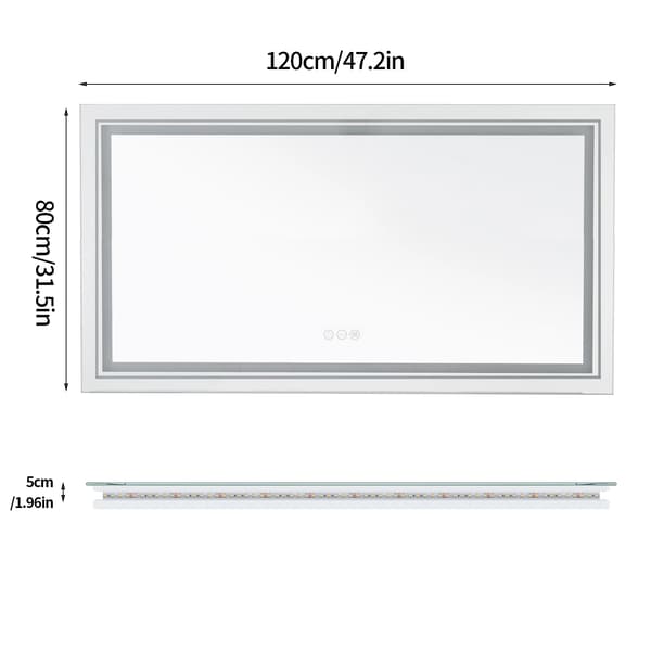 LED-badrumsspegel - Rektangulär - Fram- och bakbelyst - Imfri - Väggmonterad - 120 x 80 cm