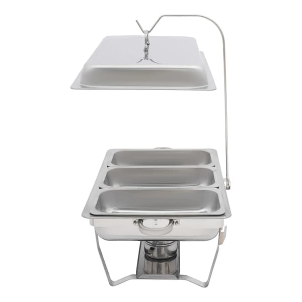 Buffet-madvarmer i rustfrit stål - Rektangulær chafing dish - 3 bakker - Med låg - Til catering & buffet - Sølv