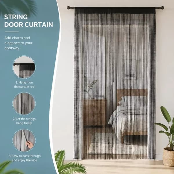 Trådgardiner - 2 dele - PVC/plast - 100 x 250 cm - Sort