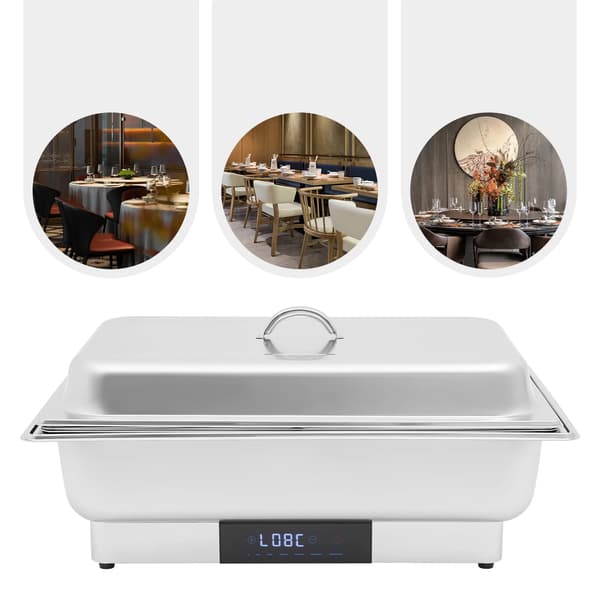 Buffetvarmer - Elektrisk chafing dish - 600 W - Rektangulær - Rustfrit stål - Temperaturkontrol