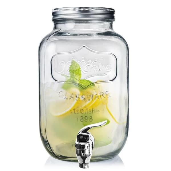 Drikkedispenser med glashaner - Glasbeholder - 4 l - Genanvendelig - Blyfri - LFGB-certificeret - Håndvask