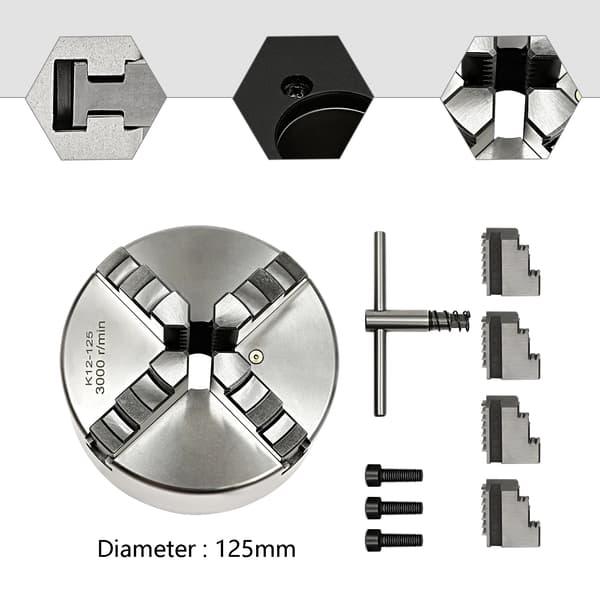 Svarvchuck - 4-Backar Självcentrerande - 125 mm Diameter - Manuell - Silver