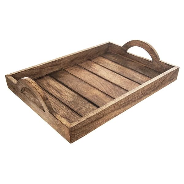 Serveringsbakke i træ - 35,5 x 25,5 cm - Brun