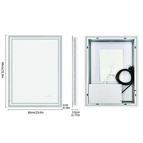 LED badrumsspegel - Rektangulär väggspegel 60x80 cm - Bakbelyst - Immafri - Dimbar - Splittersäker - Ramfri