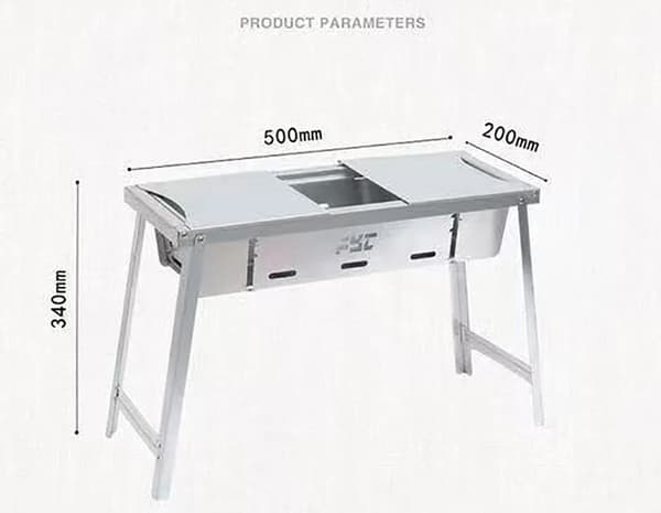 Bærbar kulgrill - Sammenklappelig grill - Rustfrit stålnet - Ekstra kraftig - Rektangulær - Camping og picnic - Grå