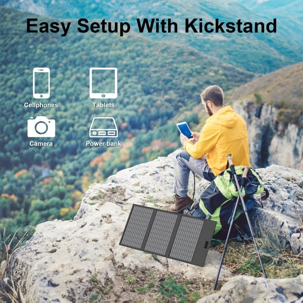 Bærbart solpanel 45W - Solcelleoplader - Foldbar 3-panel - Monokrystallinsk - 24 % effektivitet - Til telefon, camping, vandring