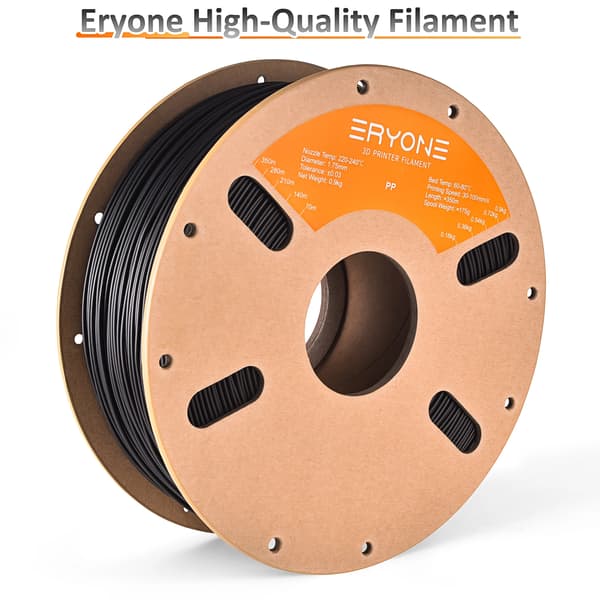 PP filament 3D-printer - 3D-print tråd - Standard polypropylen PP, 1 kg spole, til FDM 3D-printer - Sort