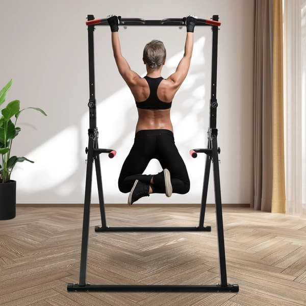 Pull-up & dipstation - Justerbart stativ - Højde 1,75–2,3 m - Max 200 kg - Parallelstænger 49–98 cm - Triangulær ramme - Sort