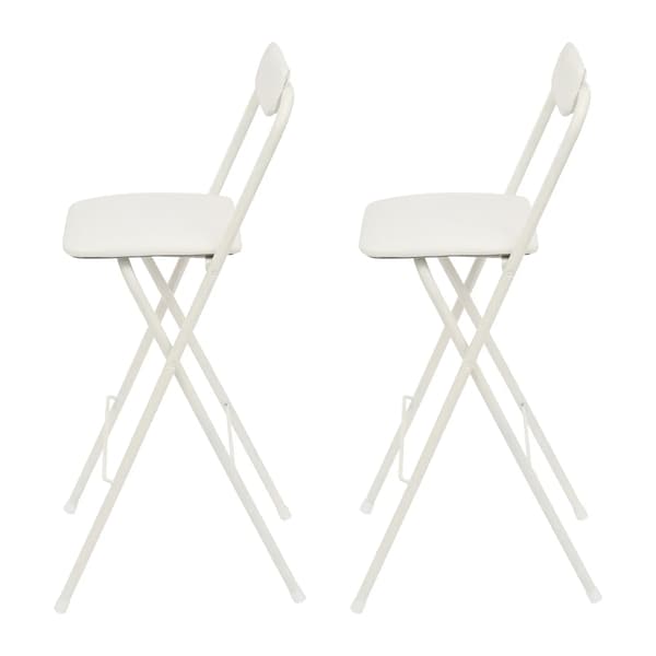 Fällbar barstol 2-pack - Hög barpall - Med ryggstöd - Sitthöjd 75 cm - Metallram - Max 125 kg - Risvit