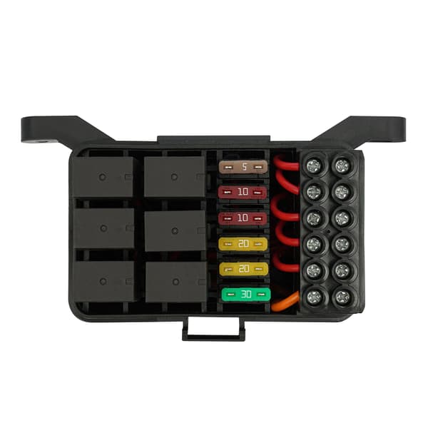 Universal afbryderpanel - Trykknap-panel 6-gangs - DC 12/24V - Seksvejs - Effekt 600W/1200W - IP65 - Sort