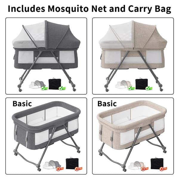 Babyresesäng - Spjälsäng - Fällbar Design - 0–12 Månader - Tygklädd - Basic - Grå
